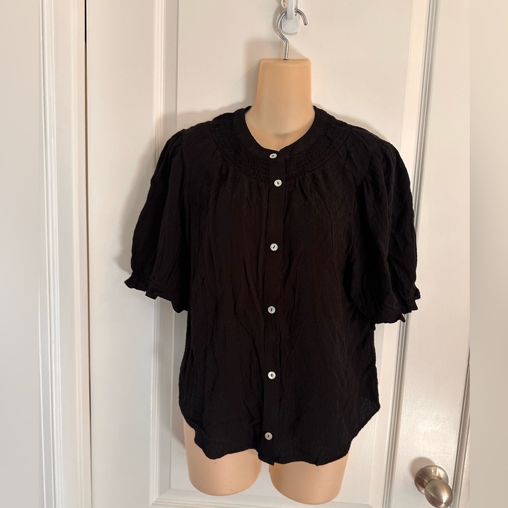 Draper‎ James RSVP Black Elbow Sleeve Button Front Top